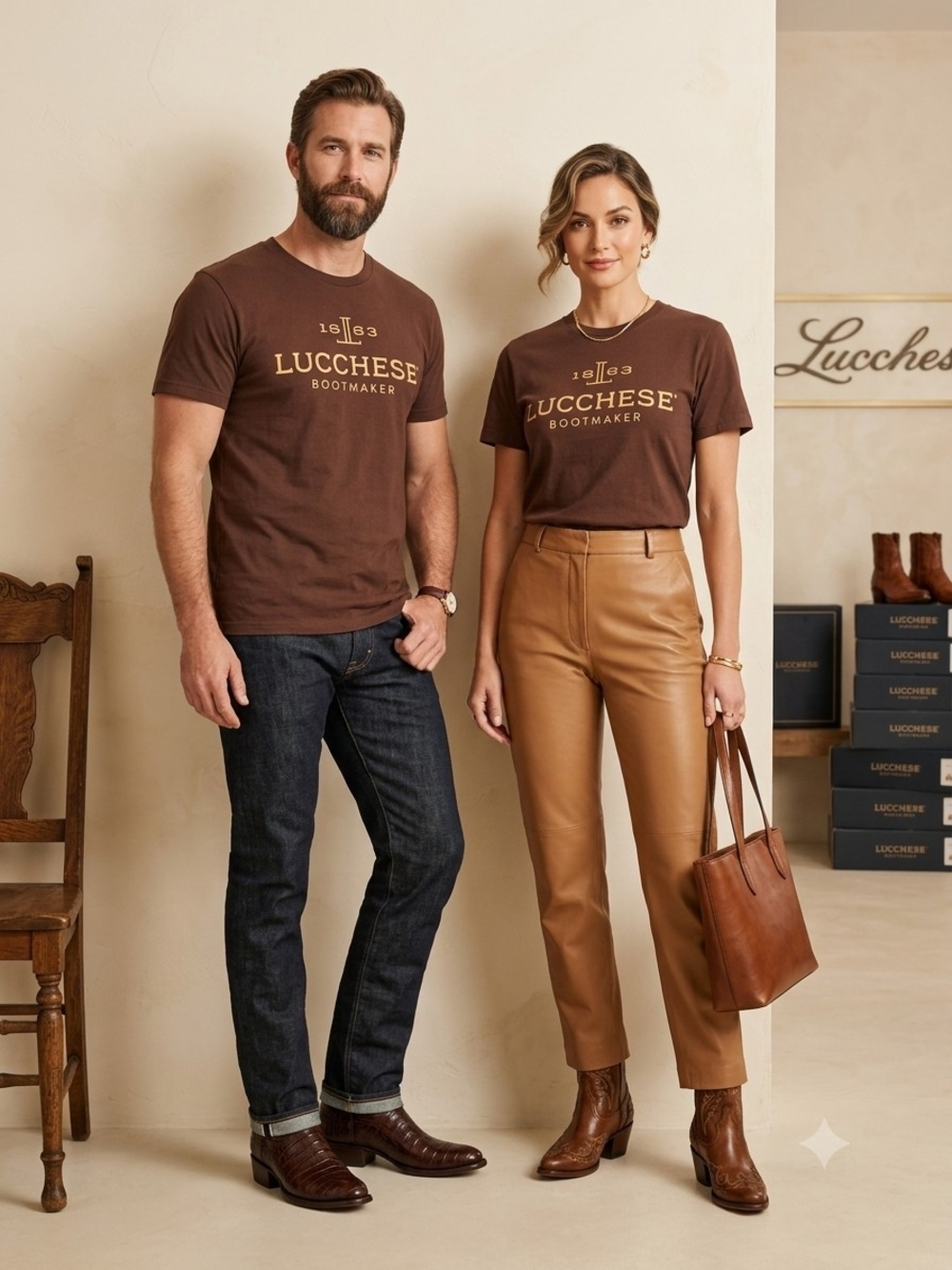 Lucchese Bootmaker 1883 Brown Graphic Tee T-Shirt Size Small Unisex